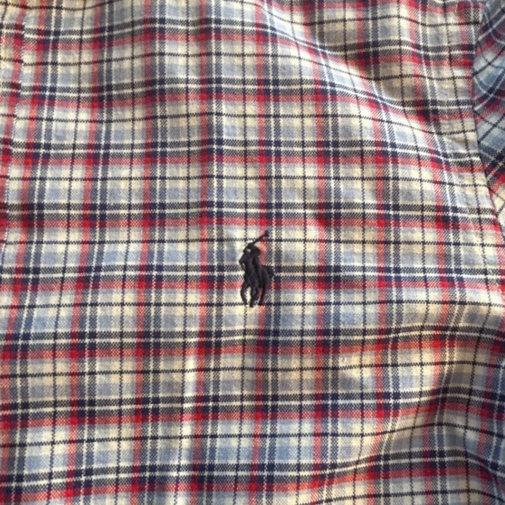 Ralph Lauren Plaid Button Down Shirt Size M 10-12‎ Red Blue White Long Sleeve